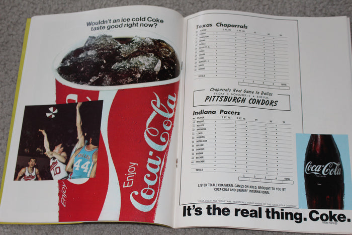 1970 Dallas Chaparrals vs Indiana Pacers ABA Basketball Program - Vintage Indy Sports