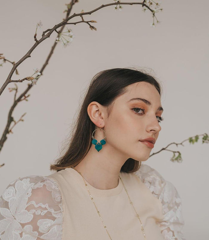 Chameli Earrings Teal Leaf