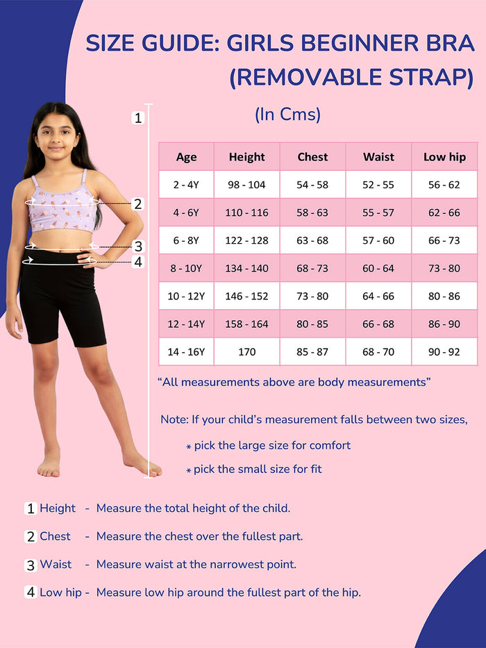 Girls Beginner Bra with Removable Straps, Pack of 3