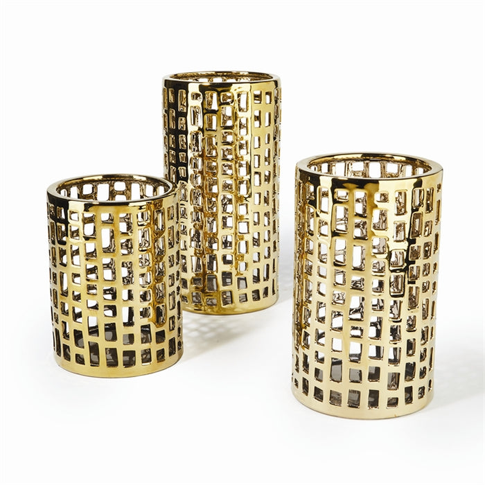 Gold Metal Openwork Vases (Set of 3)
