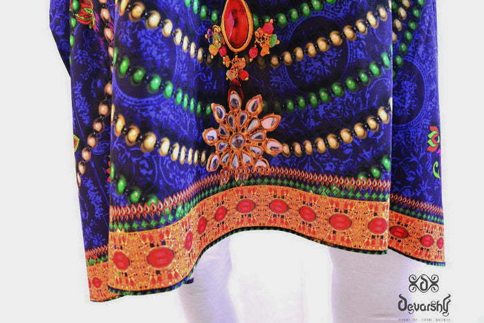 Devarshy Designer Royal Decorative Short Embellished Kaftan - Blue Orange , Apparel - DEVARSHY, DEVARSHY
- 5