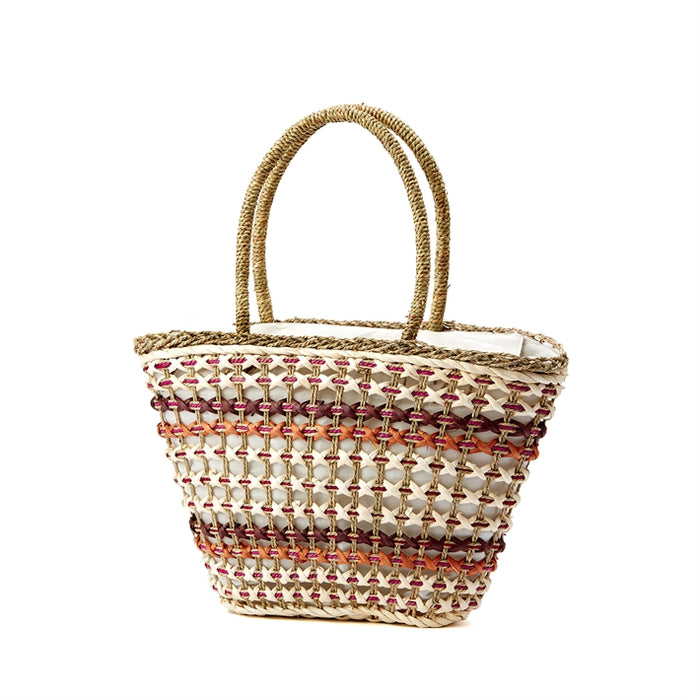 Multi Striped Straw Tote Bag