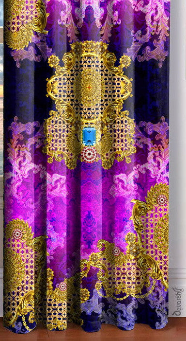 BAROQUE Ornate Fuchsia Printed Curtain Panel, 2 Fabrics - 1025A.