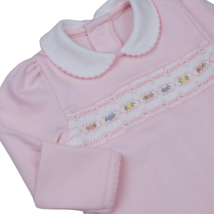 Sienna Pink Handsmocked Pajama Babygrow