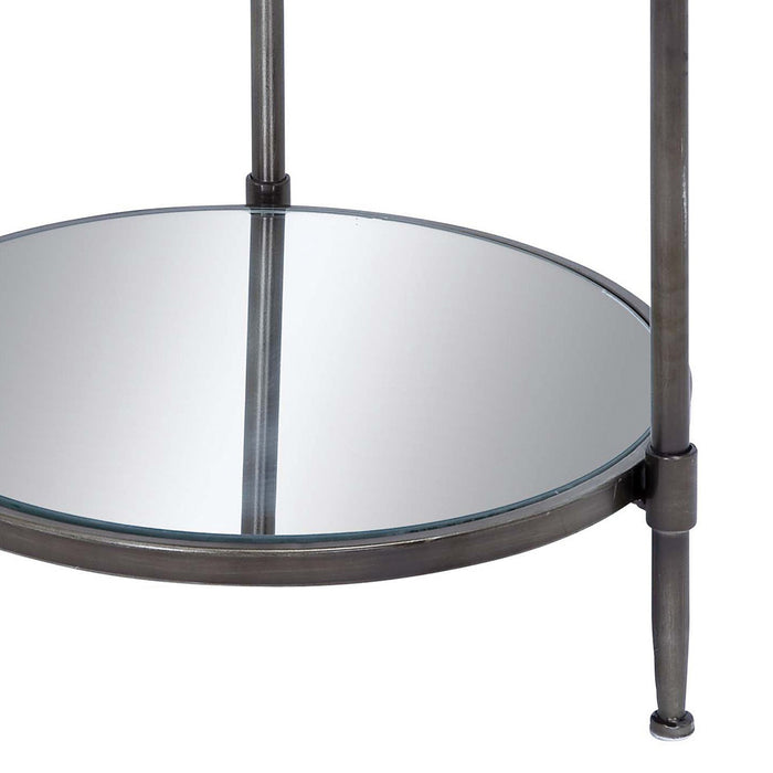 Urban Designs 24" Mirrored Round Metal Accent Table With Shelf