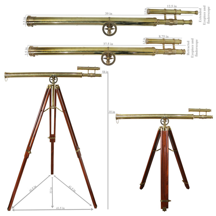 Urban Designs Antiqued Brass 58-inch Handcrafted Decorative Telescope