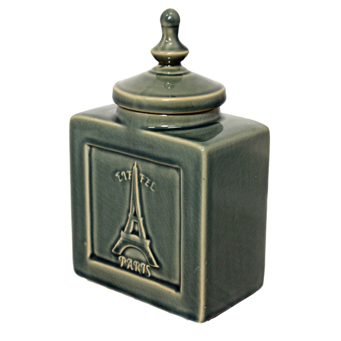 Urban Designs Eiffel Paris 9" Decorative Ceramic Accent Jar - Cracked Green
