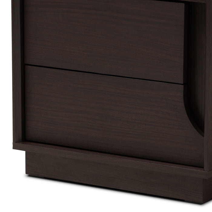 Urban Designs Whelan 2-Drawer Wooden Nightstand in Wenge Brown Finish