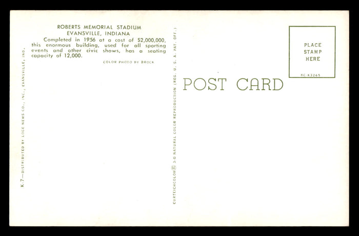 Vintage Evansville, Indiana Roberts Stadium Postcard