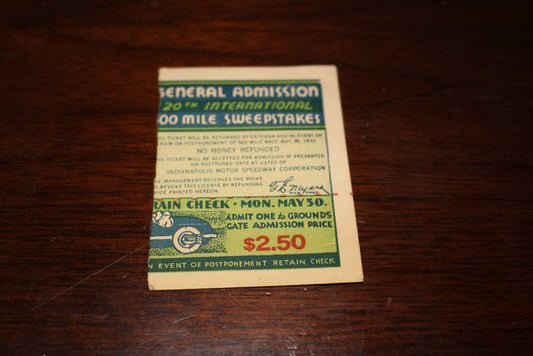 1932 Indianapolis 500 Ticket Stub - Vintage Indy Sports