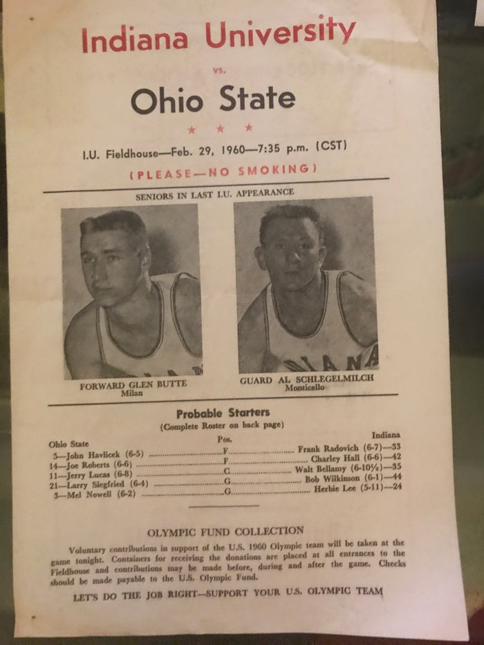 1960 Indiana University vs Ohio State Basketball Program, OSU NCAA Champs, Bob Knight - Vintage Indy Sports