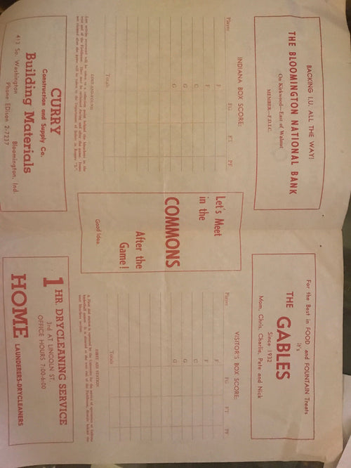 1960 Indiana University vs Ohio State Basketball Program, OSU NCAA Champs, Bob Knight - Vintage Indy Sports