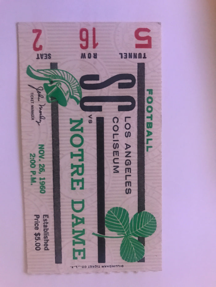 1960 Notre Dame vs USC Ticket Stub - Vintage Indy Sports