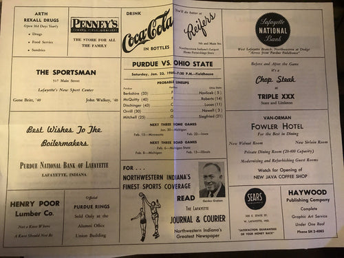 1960 Ohio State Vs Purdue Basketball Program - Vintage Indy Sports