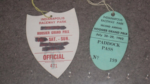 1961 & 1962 HOOSIER GRAND PRIX IRP PADDOCK PASSES - Vintage Indy Sports