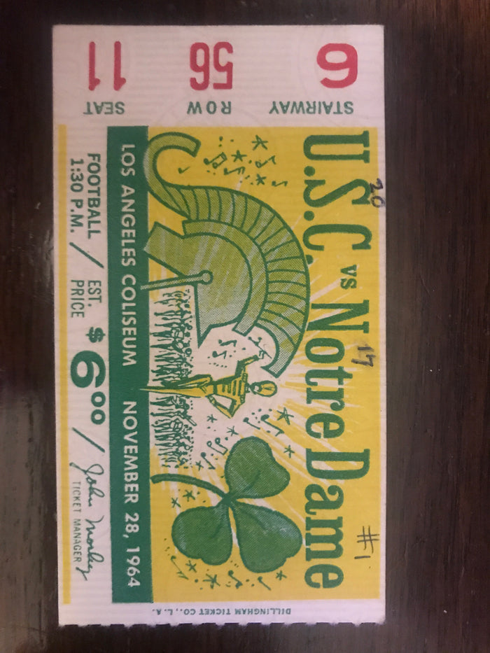 1964 Notre Dame vs USC Football Ticket Stub