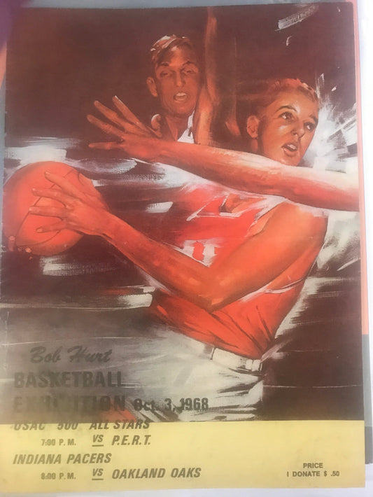 1968 ABA Basketball USAC Racing Exhibition Doubleheader Program, Autographed - Vintage Indy Sports