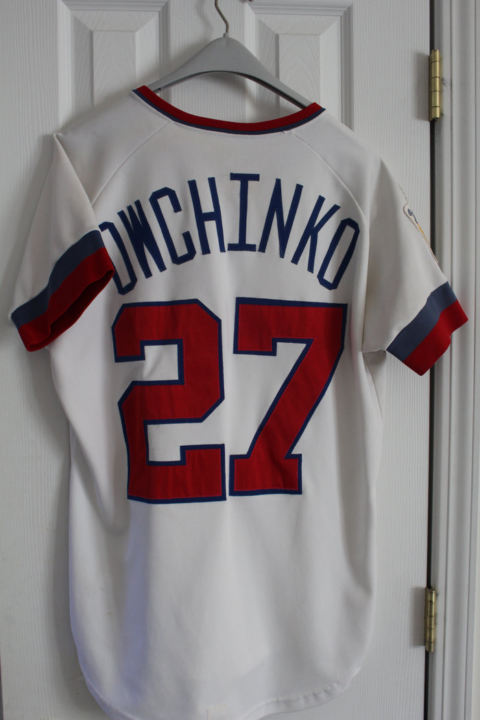 1986 Bob Owchinko Indianapolis Indians Game Used Home Jersey with 100 Yr Patch