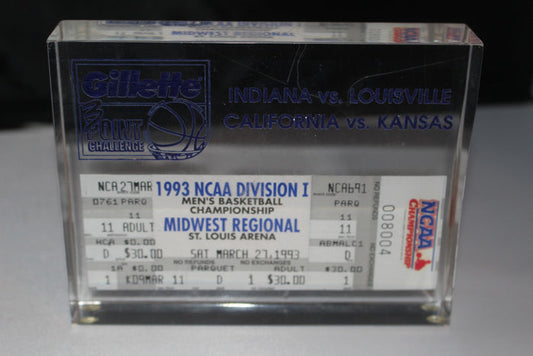 1993 NCAA Midwest Regional Encapsulated Ticket Indiana vs Louisville - Vintage Indy Sports