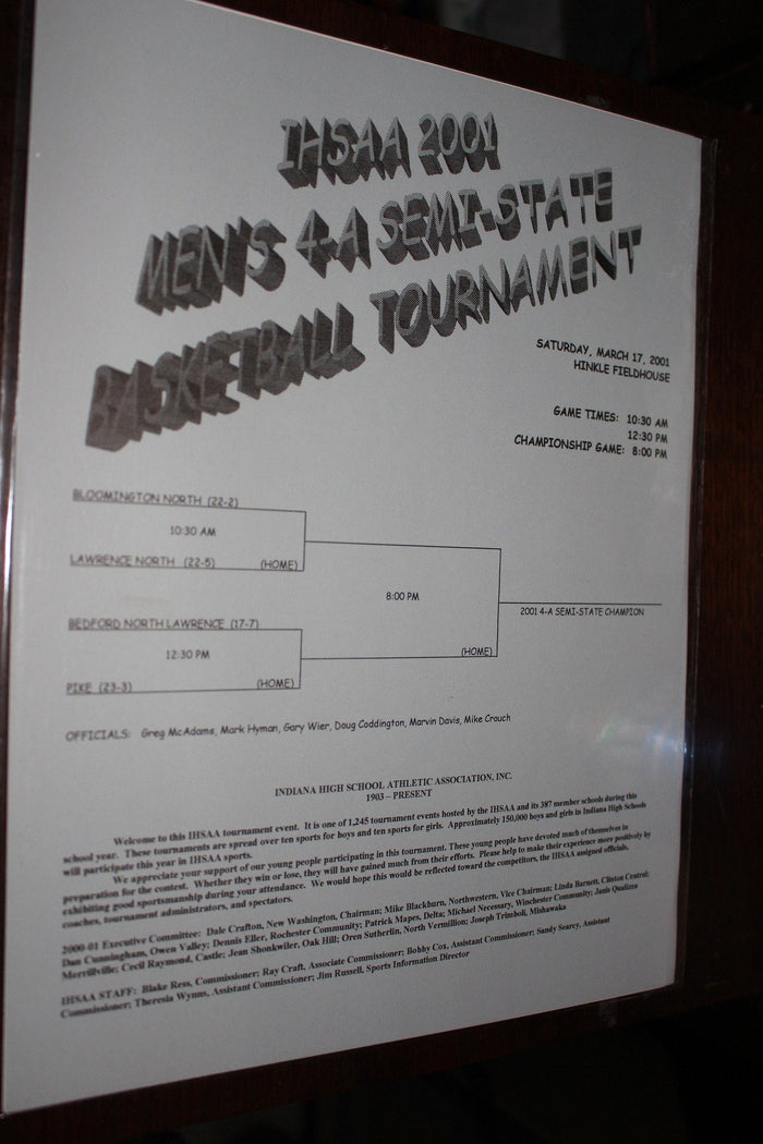 2001 Indiana High School Hinkle Fieldhouse Semi-State Basketball Program - Vintage Indy Sports