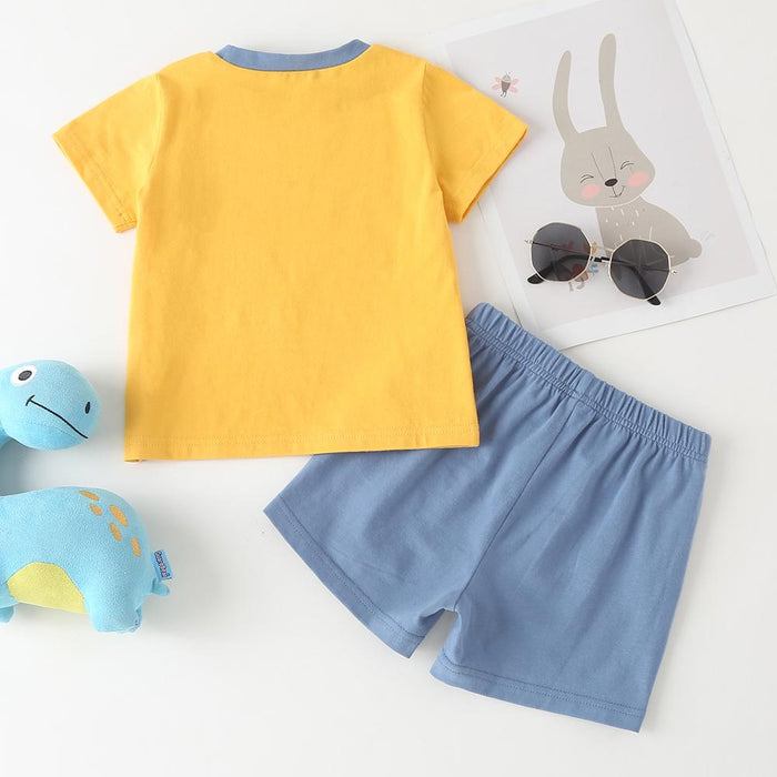 3-24M kid fashion boys Clothes Dinosaur Short sleeve shirt Elastic Shorts 2pcs Outfit Yellow catpapa 2184131