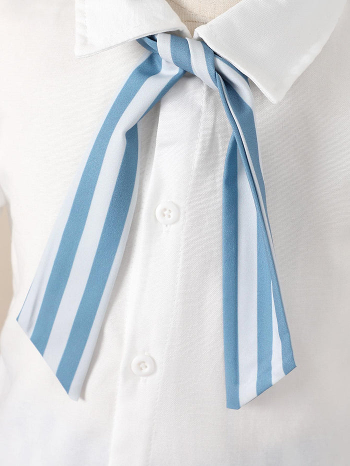 3-7Y Ready Stock Baby Boys Clothes Turn-down Collar Tops Elastic Stripe Shorts 2Pcs Gentle Outfits Blue Catpapa 212211005