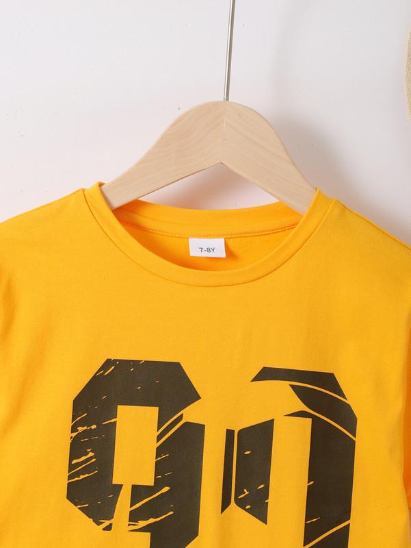 5-12Y Ready Stock Kids Boys Summer Clothes 90 Letter Print Tops Elastic Shorts 2Pcs Outfits Yellow Catpapa 462303006
