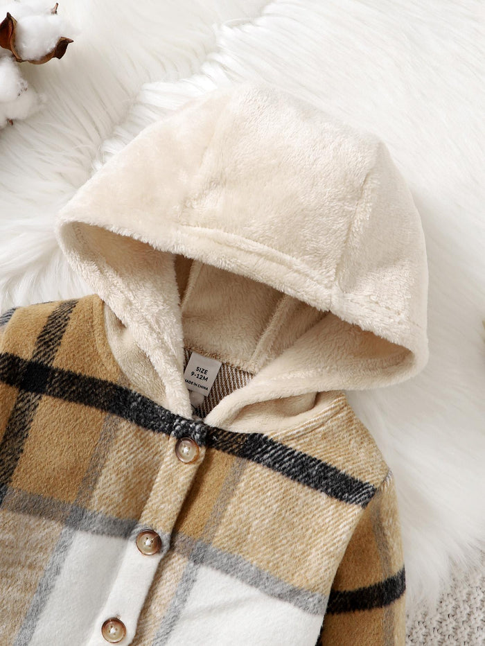 6M-3Y Baby Clothes Baby Boy Coat Long Sleeve Plaid Print Hoodie Kakhi Catpapa 122206458