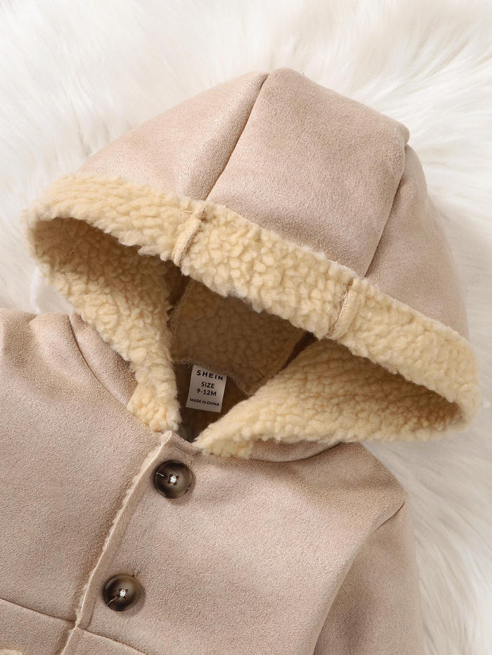 6M-3Y Baby Clothes Baby Coat Long Sleeve Pocket Hoodie One Piece Apricot Catpapa 112208019