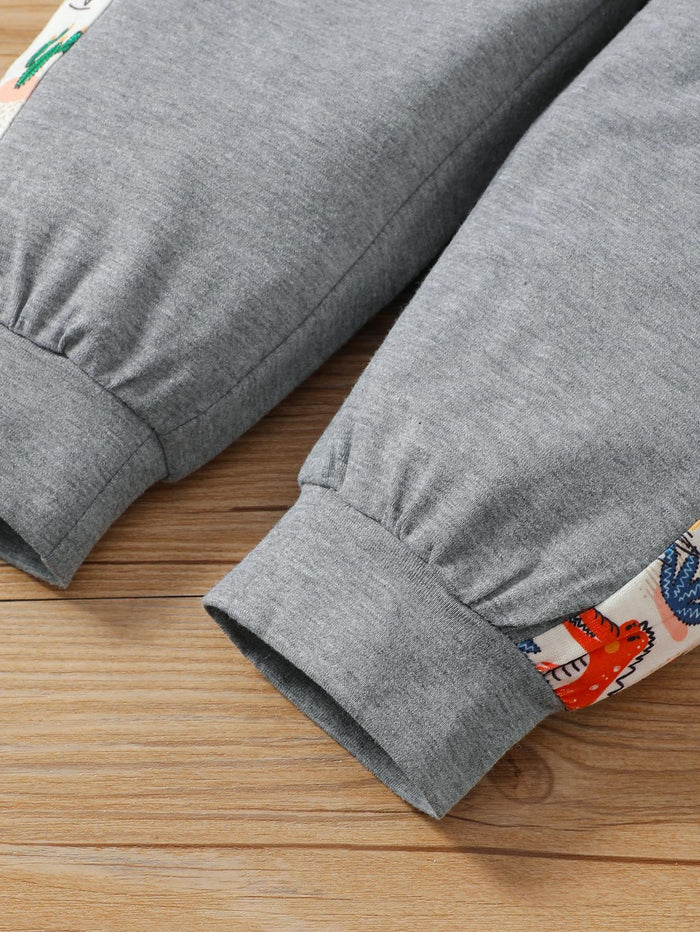 6M-3Y Kid Fashion Ready Stock Baby Boys Clothes OOTD Dinosaur Short Sleeve Elastic Pants Hat 3Pcs Outfits Gray Catpapa 122205754