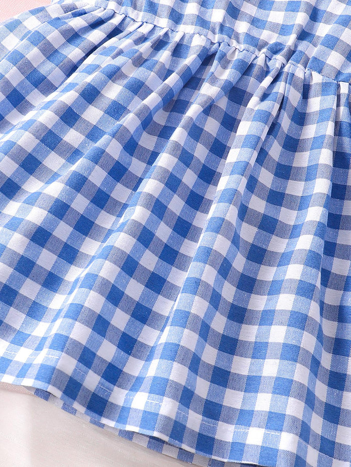 6M-3Y Kids Fashion Girls Clothes Sleeveless Plaid Bow Dress With Hat 2Pcs Blue Catpapa 112211042