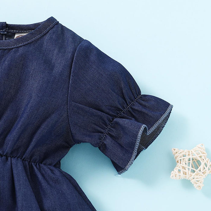 9M-6Y kid fashion Clothes  Girls one piece blue Dress SH Catpapa1912653