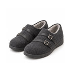 Charcoal Felt Double-Buckle Shoes