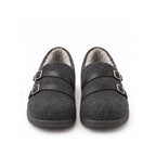 Charcoal Felt Double-Buckle Shoes