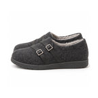 Charcoal Felt Double-Buckle Shoes