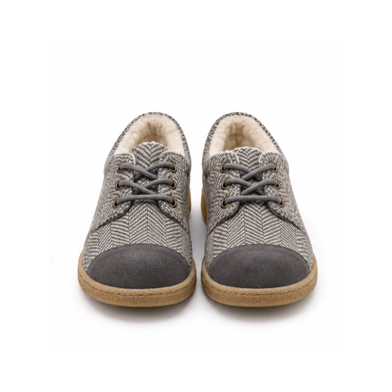 Grey Herringbone Winter Lace-Ups
