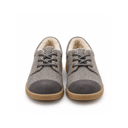 Grey Herringbone Winter Lace-Ups