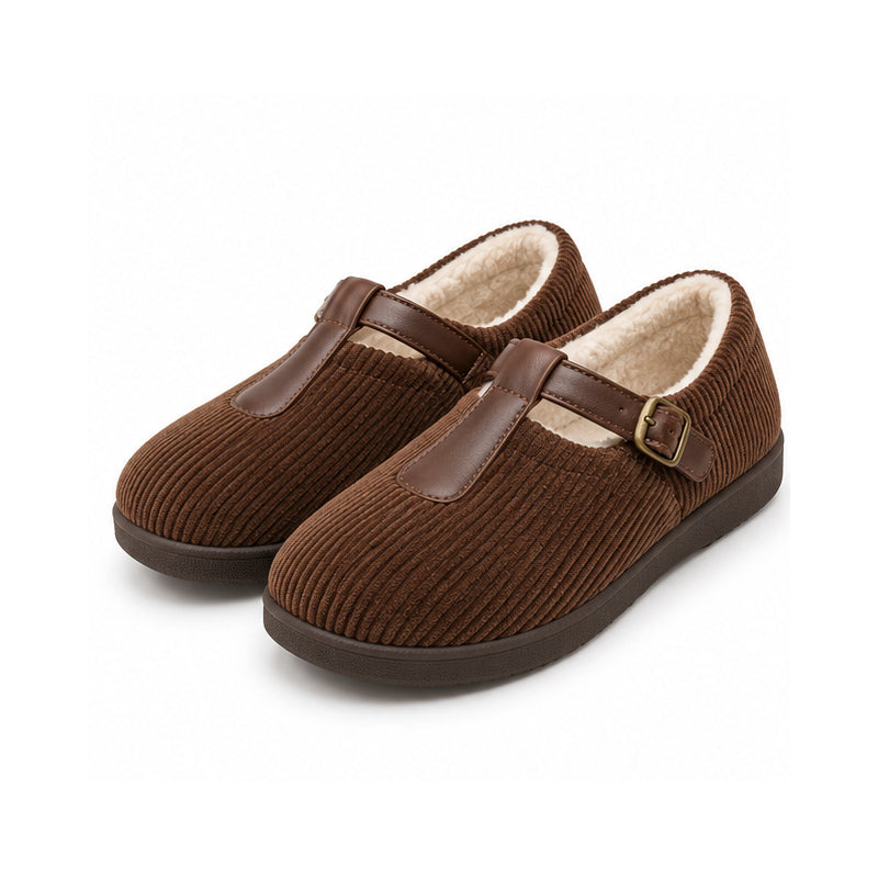 Walnut Corduroy T-Strap Shoes