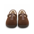 Walnut Corduroy T-Strap Shoes