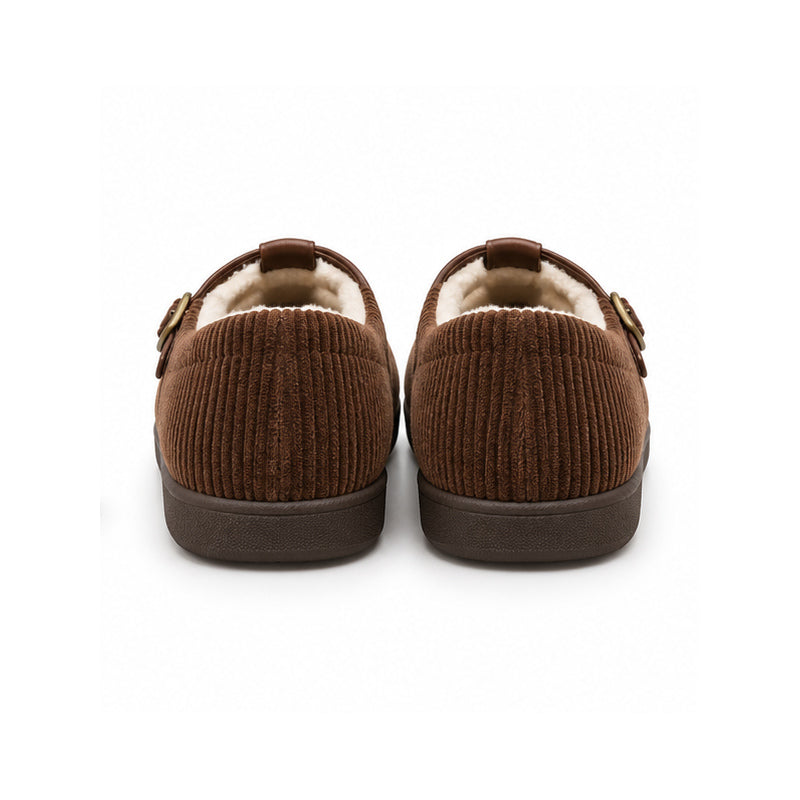 Walnut Corduroy T-Strap Shoes