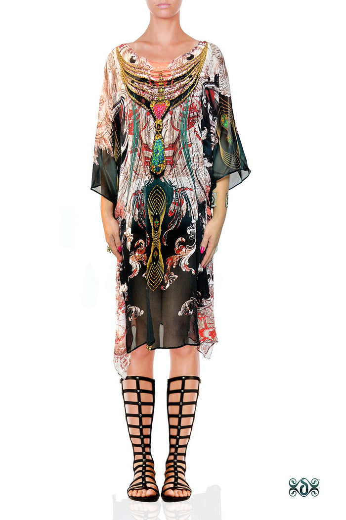AERO-TERRANIUS Crystals Embellished Devarshy Short Georgette Kaftan - 1114B