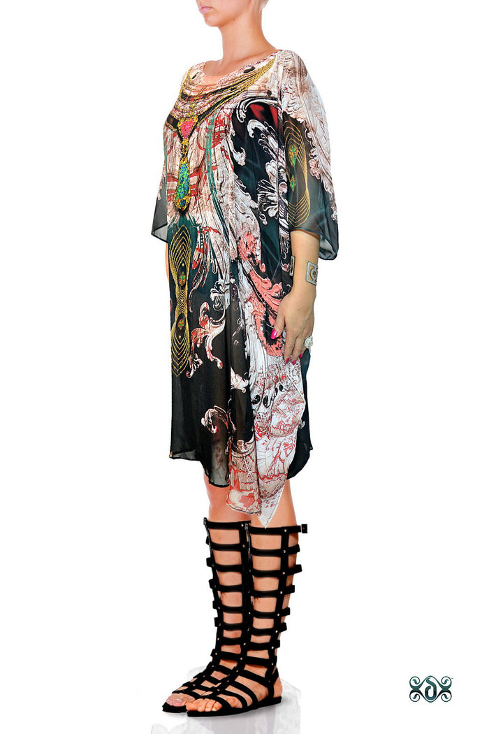 AERO-TERRANIUS Crystals Embellished Devarshy Short Georgette Kaftan - 1114B