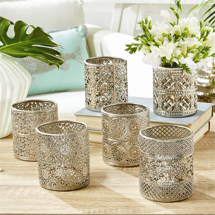 Anthemion Silver Votive Holder with Glass Liner