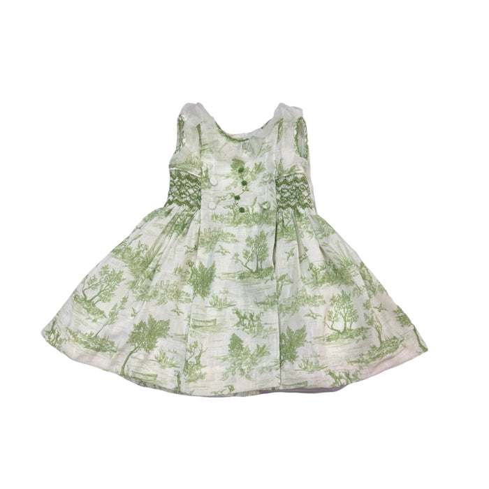 Arabella Toile de Jouy Green Handsmocked Dress