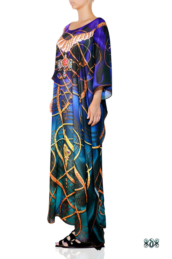AURUM 79 Dark Spirals Devarshy Crystals Embellished Long Kaftan - 1078A