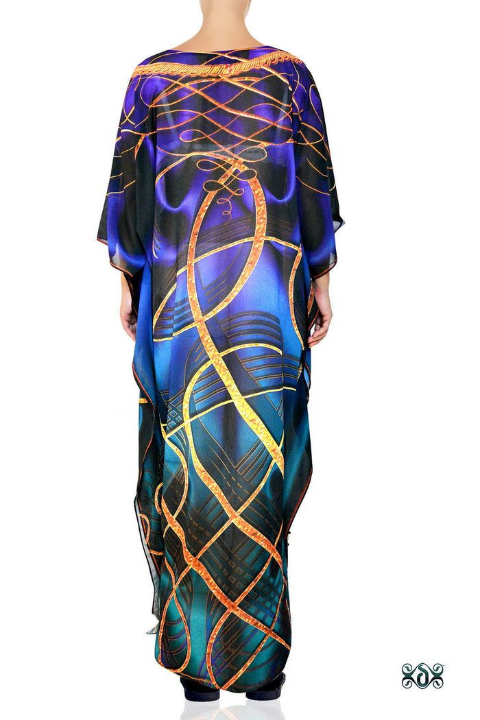 AURUM 79 Dark Spirals Devarshy Crystals Embellished Long Kaftan - 1078A