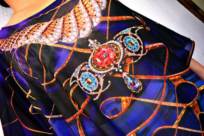 AURUM 79 Dark Spirals Devarshy Crystals Embellished Long Kaftan - 1078A