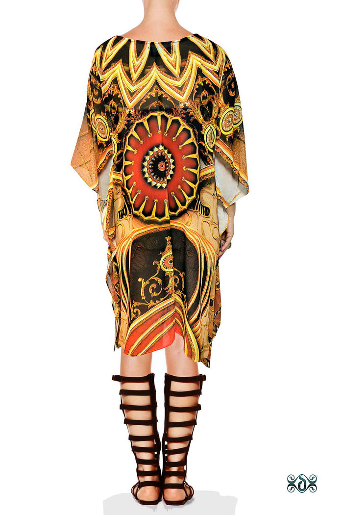 Baroque Mandala Short Kaftan, Crystals Embellished Kaftan, Georgette Kaftan - 1109C