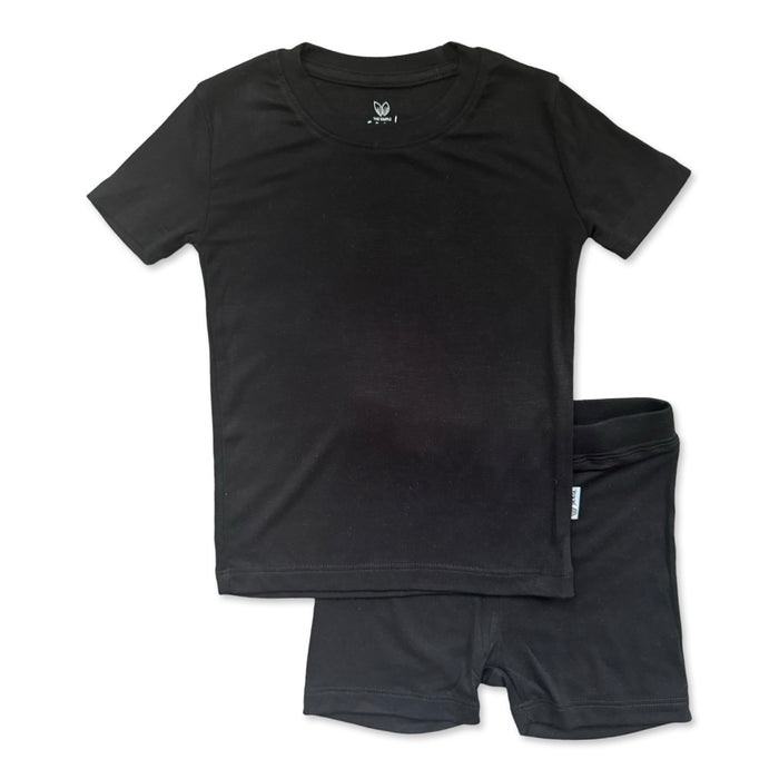 Black Mini Ribbed Two Piece Kid's Short Jammie Set (6-12/14)