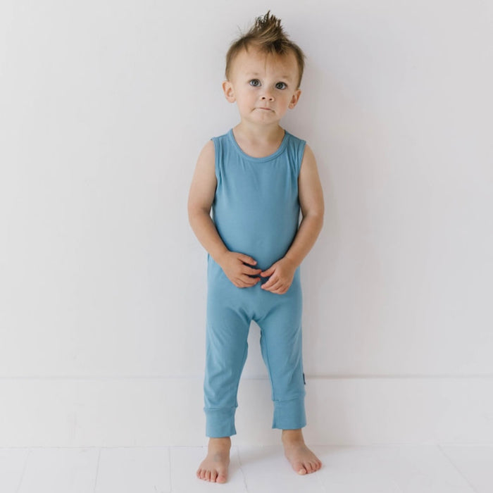 Blue Jay Mini Ribbed Sleeveless Romper